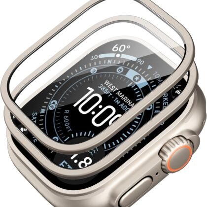 ESR 2 Pack Armorite Screen Protector for Apple Watch Ultra 3 /Ultra 2 /Ultra (49 mm), Military Grade Protection, Tempered Glass Film with Aluminum Alloy Frame, Keep Original, Titanium