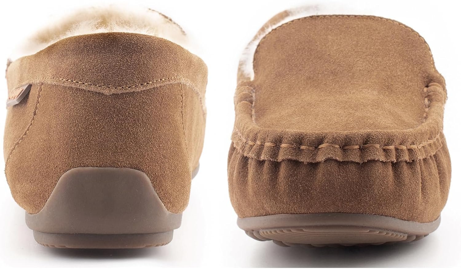 Parfeying Women's Sheepskin Moccasin Slippers Cow Suede Memory Foam Driving Style Loafers - Image 3