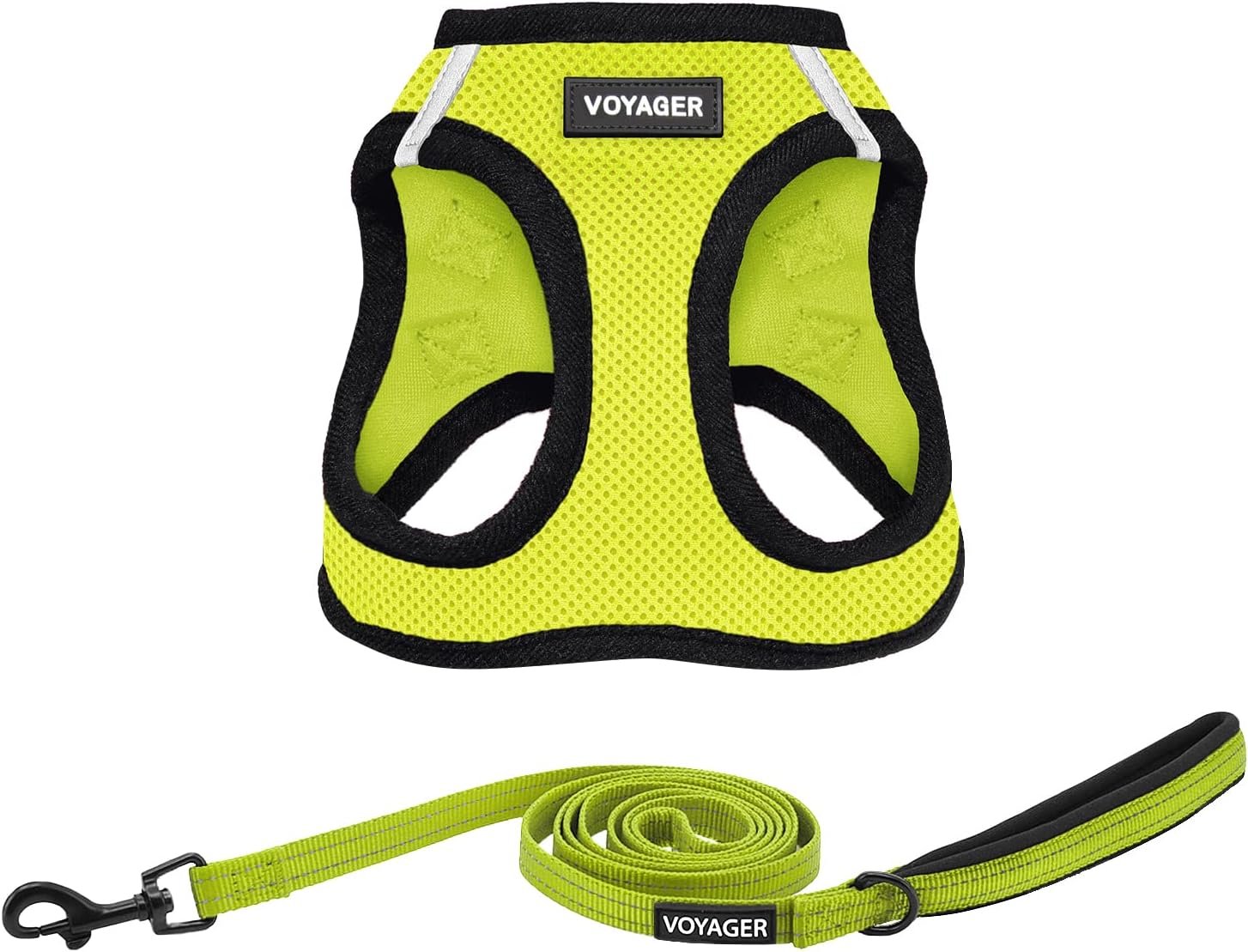 Voyager Step-in Air All Weather Mesh Harness and Reflective Dog 5 ft Leash Combo with Neoprene Handle, for Small, Medium and Large Breed Puppies by Best Pet Supplies - Green, Medium