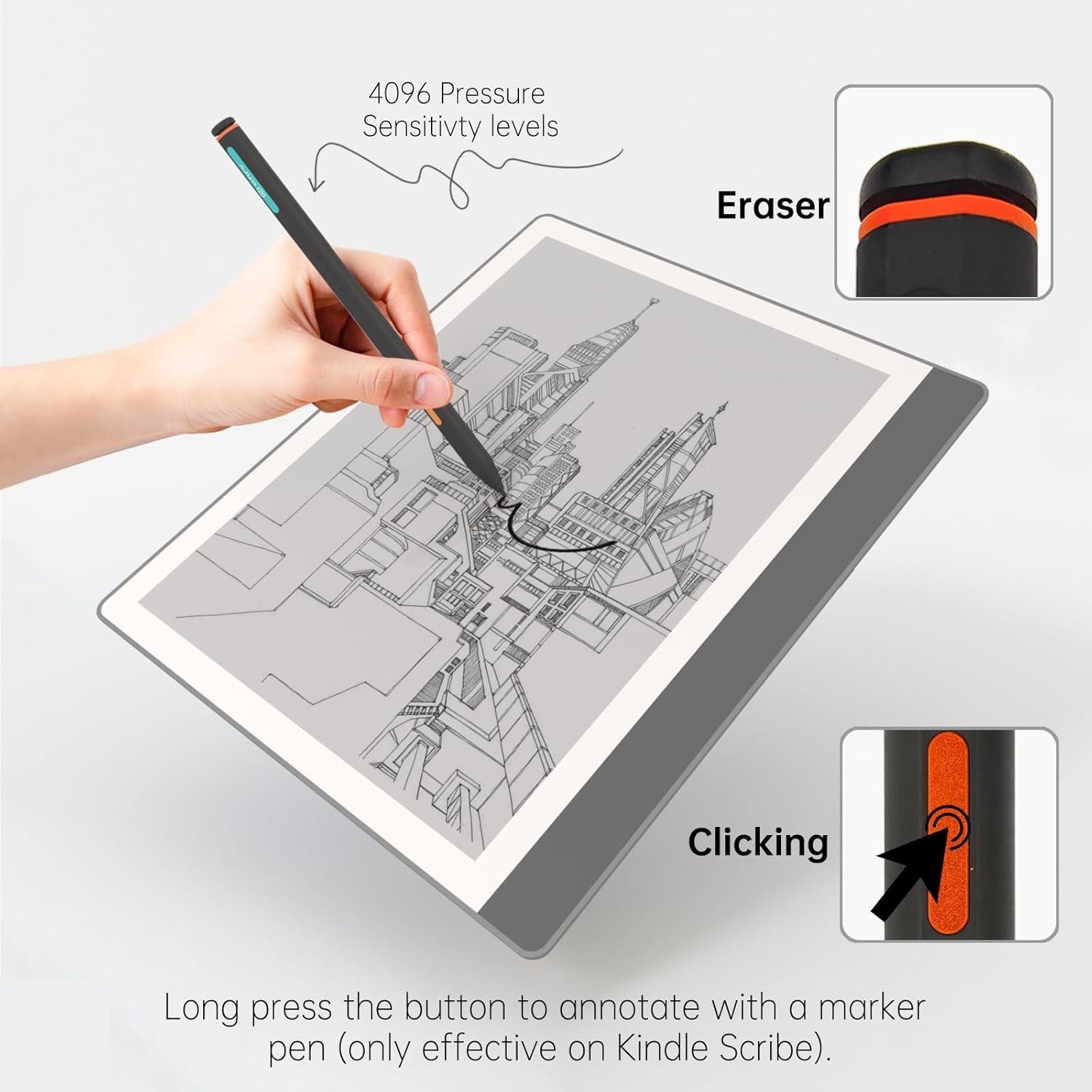 Replacement for Kindle Scribe Pen,Remarkable 2 Pen,Supports 4096 Levels of Pressure Sensitivity,Kindle Scribe Stylus with Eraser,Writing and Drawing - Image 2