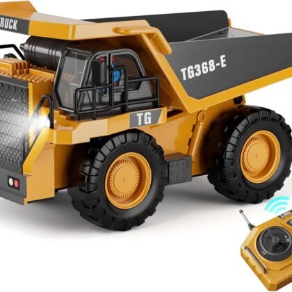 RC Dump Truck Toy for Kids | 9-Channel Metal Construction Vehicle with Working Bed, Lights & Sounds, Rechargeable Remote Control Truck for Boys Ages 3-12, Durable STEM Gift for Birthday or Christmas