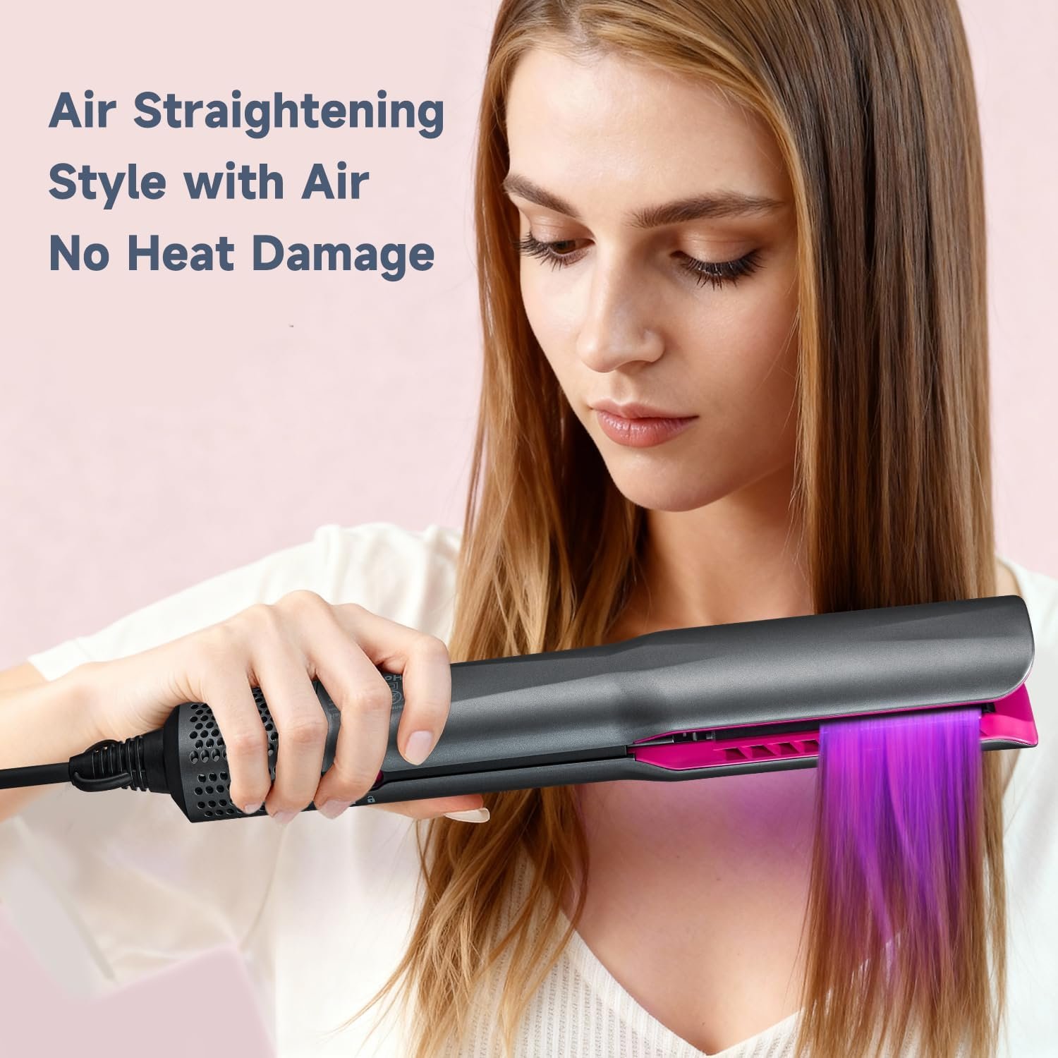Hair Straightener – 2 in 1 Wet to Dry Air Straightener with High-Speed Ionic Airflow, Straightens Using air, No Heat Damage, Smart Temperature Control for Medium to Long Hair (35-75cm) (Gray) - Image 2