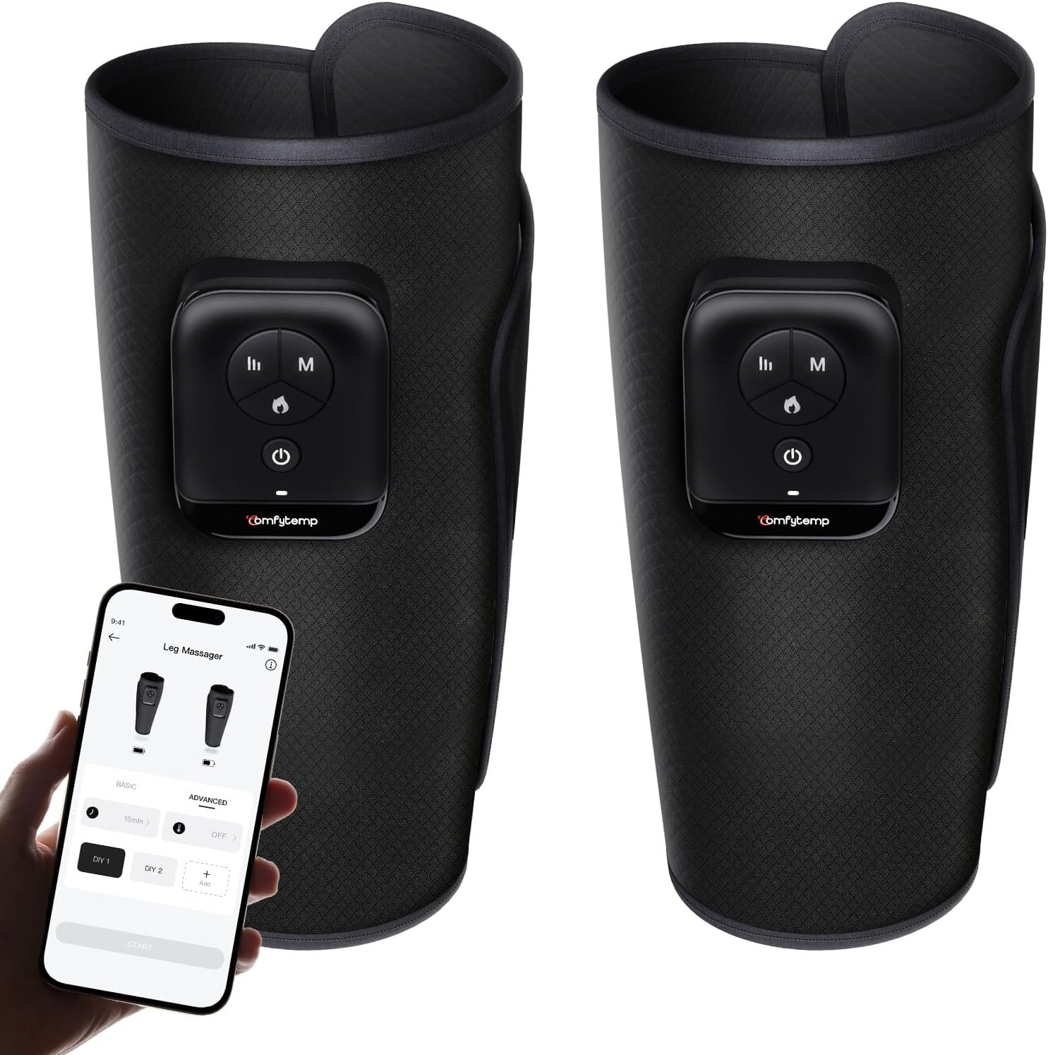 Comfytemp Cordless Leg Massager for Circulation and Pain Relief, Birthday Gift for Dad Mom Men Women, Portable Calves Massage with Heat and Compression, for RLS Edema Muscles (Fit Calf Size up to 18")