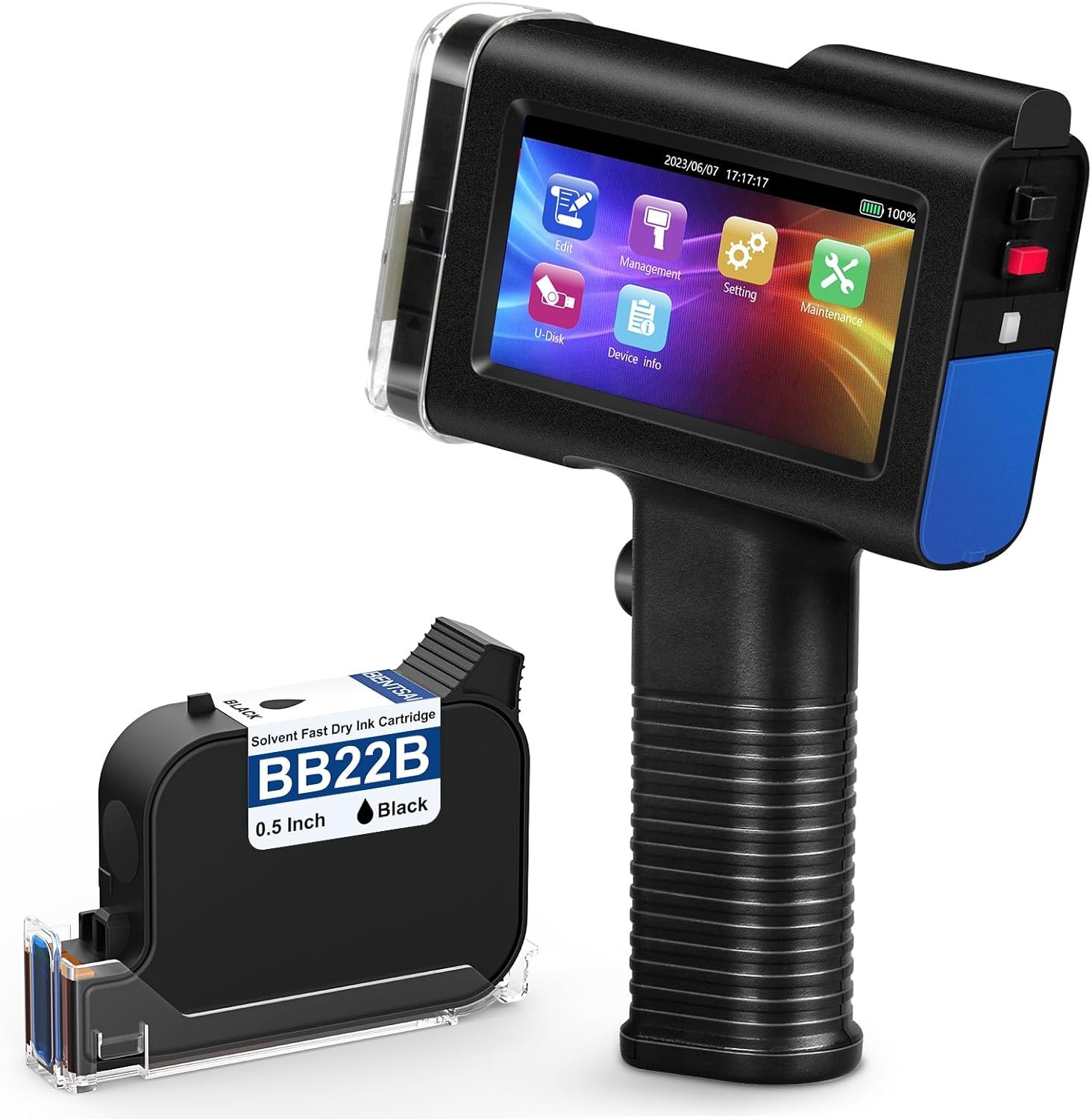 BENTSAI BT-HH6105B2 Handheld Inkjet Printer with 1/2 Inch Print Height Portable Handheld Printer for EXP Date, Batch Number, QR Code, Barcode, Logo on Carton Wood Fabric Plastic Metal