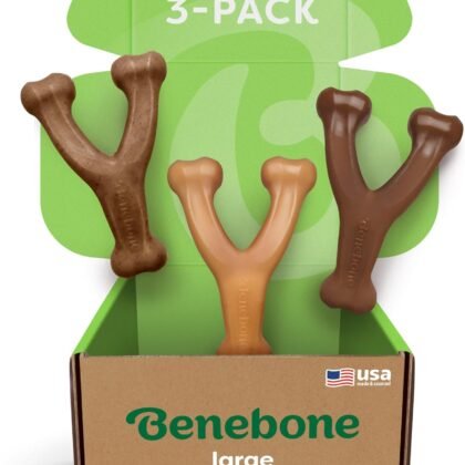 Benebone Large 3-Pack, Wishbone Durable Dog Chew Toy for Aggressive Chewers, Real Bacon, Chicken, Peanut Butter, Made in USA, Variety Pack