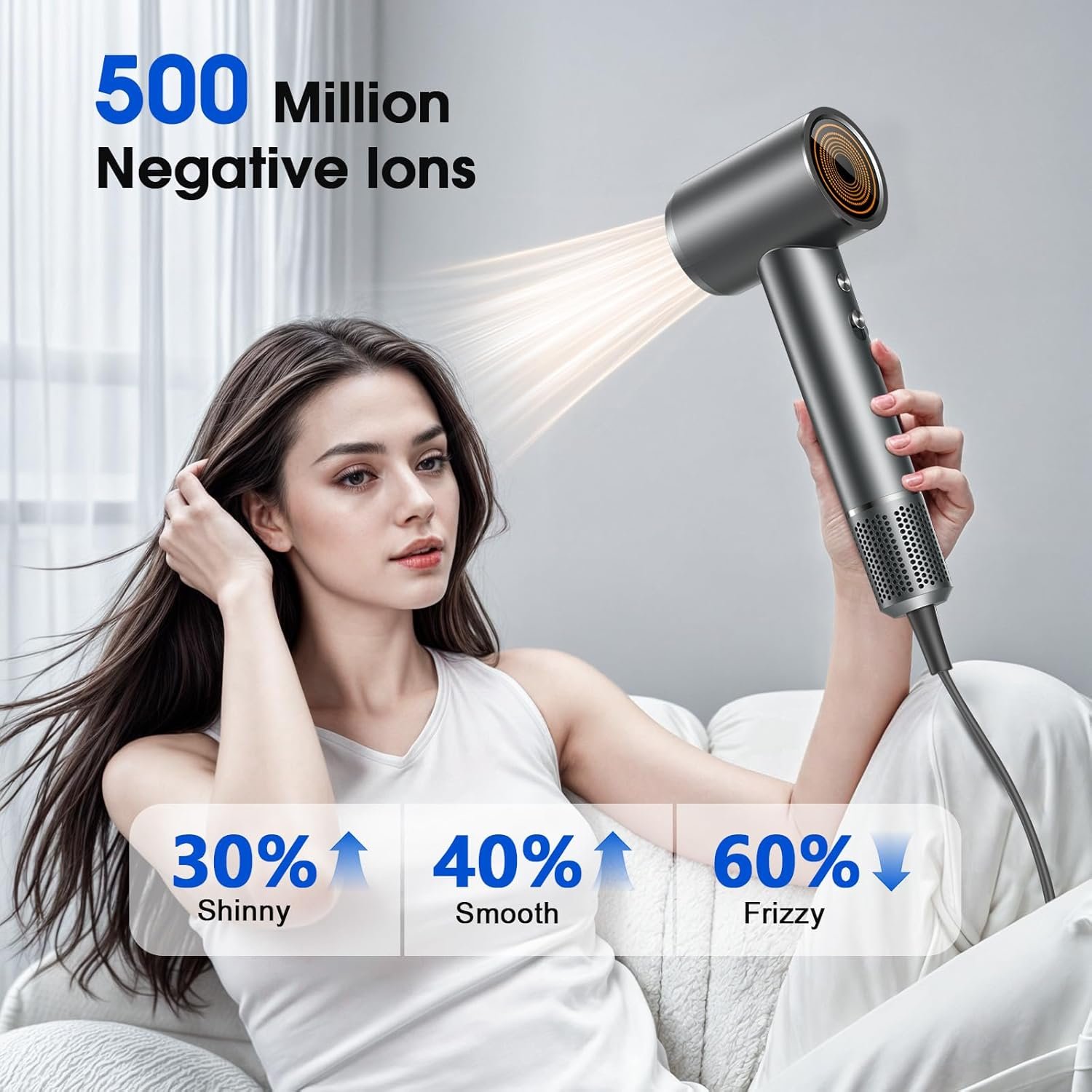 Hair Dryer, Professional Ionic Hair Dryer for Fast Drying, High Speed Hair Blow Dryer with Diffuser for Home Salon Travel, Constant Temperature Hair Care Without Hair Damage - Image 3