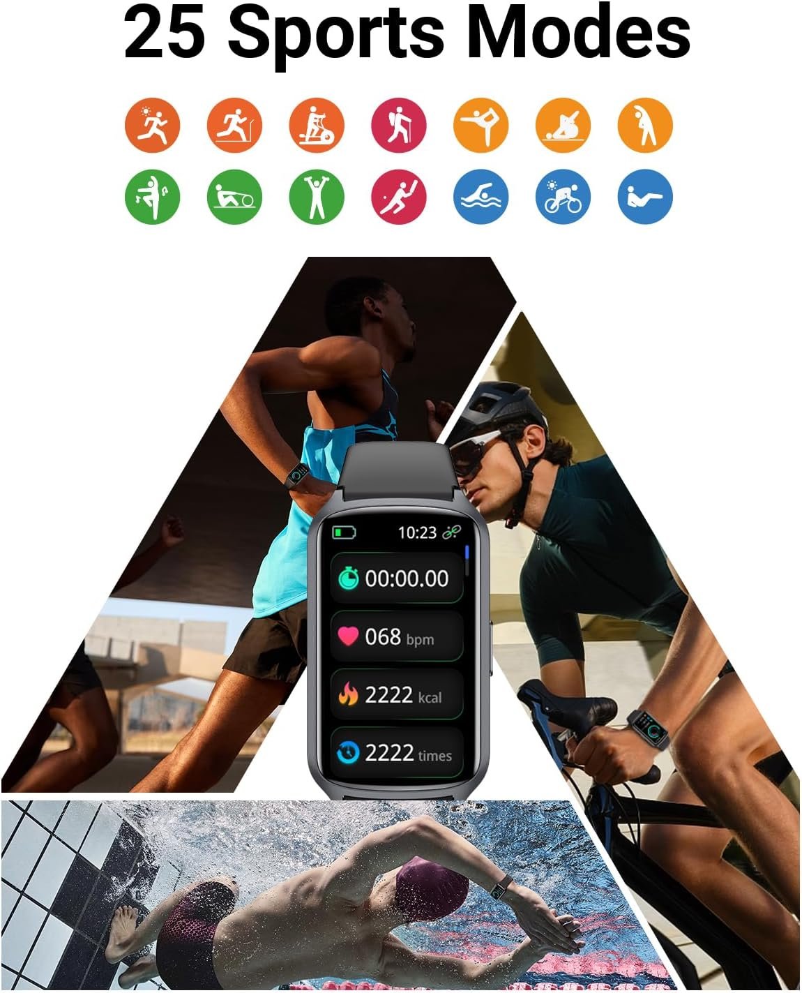 Health Fitness Tracker with 24/7 Heart Rate, Blood Oxygen, Blood Pressure, Sleep Tracker, 5ATM Waterproof Activity Trackers with Step Tracker, Pedometer (S & L Bands Included) - Image 3