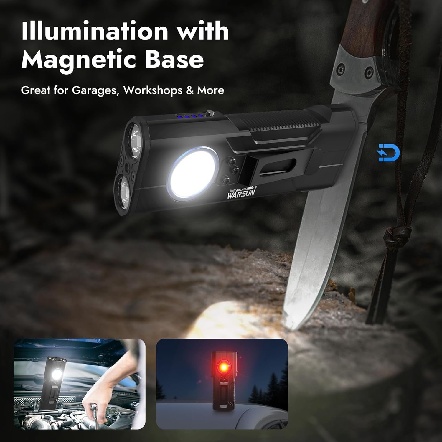 WARSUN X608S Rechargeable Flashlight 2600 Lumens, Super Bright LED Work Light with Magnetic Base, Pocket Clip, and Lanyard, Long-Lasting High Lumen Flashlight for Camping, Emergency, Home Use - Image 8