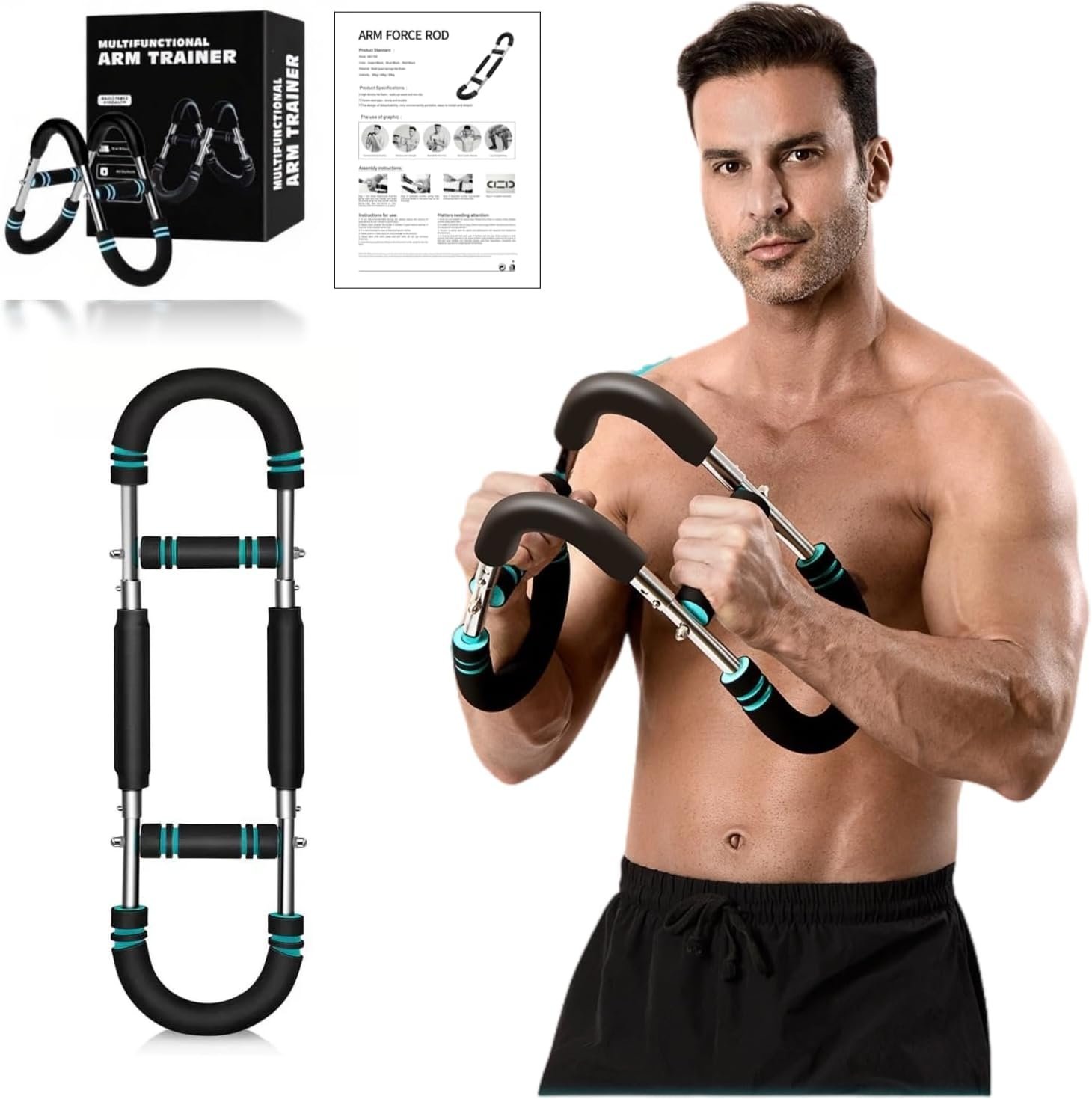 Twister Arm Trainer - Adjustable 3-Resistance Levels Chest,Arm,Shoulders,Backs,Inner Thigh Workout Equipment for Men&Women - Ergonomic Home Gym Strength Trainer with Anti-Slip Handles