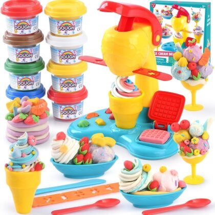 Color Dough Sets for Kids Ages 4-8, Play Kitchen Ice Cream Maker Color Dough Set for Kids Ages 3+, Arts Crafts play Food Toys for Girls Boys,8 Cans of Modeling Compound,2 oz Cans,Multicolor