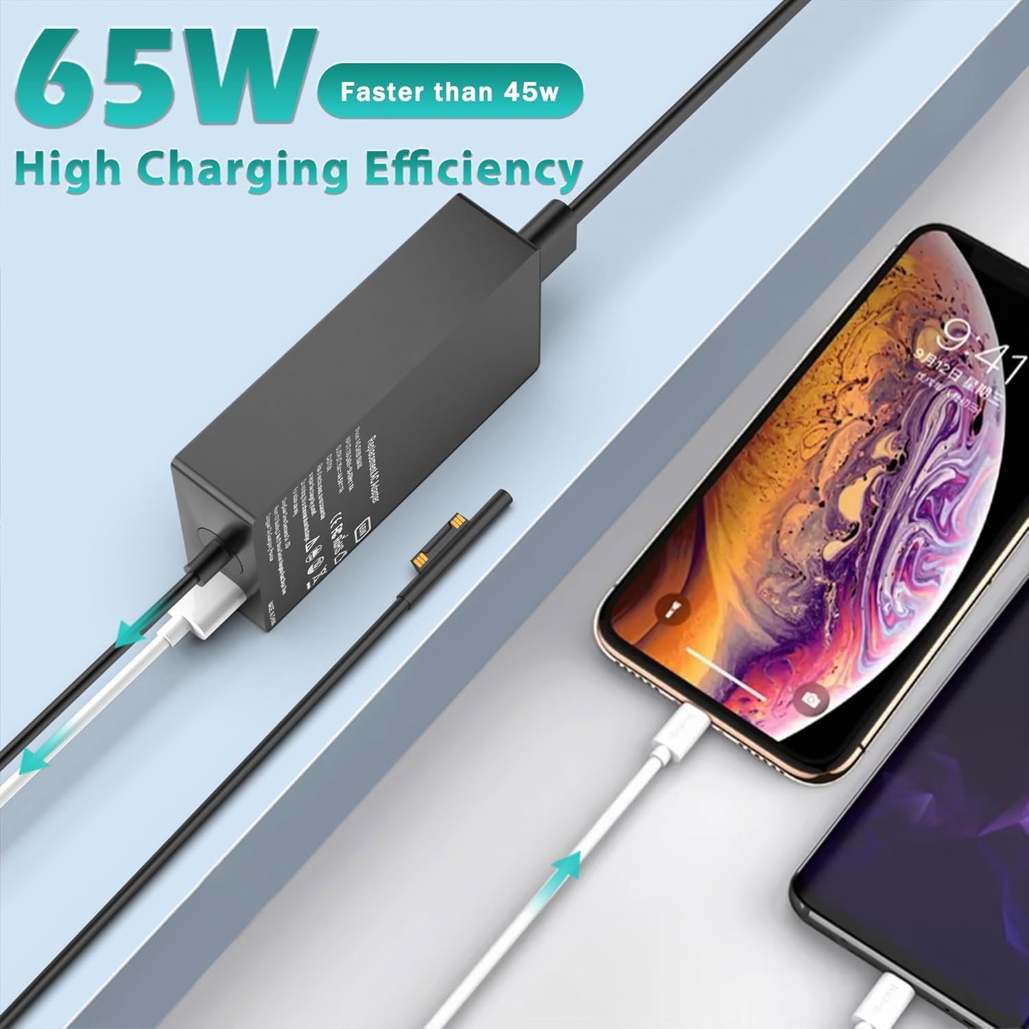 New 65W Surface Pro Charger Compatible with Microsoft Surface Pro 11,10, 9, 8, 7+, 6, 5, 4, 3, X, Windows Surface Laptop 6, 5, 4, 3, 2, 1, Surface Go Tablet, Surface Book 3, 2, 1, 44W, 36W - Image 4