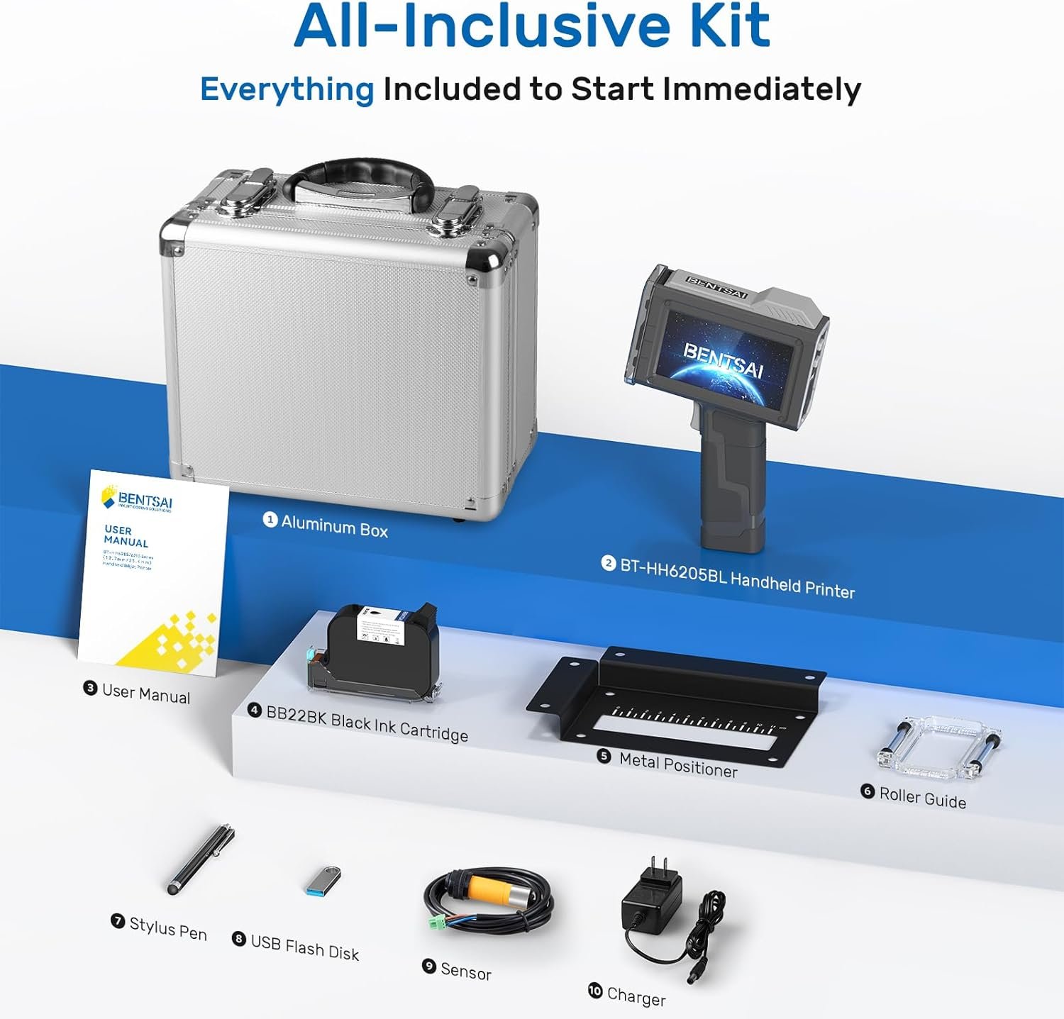BENTSAI Handheld Inkjet Printer BT-HH6205BL Upgraded with 16H Long Lasting 0.5Inch Use with Photoelectric Sensor for Assembly Line for Date QR Code Logo Batch Number on Carton Plastic Wood - Image 8
