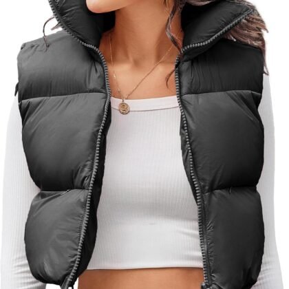 Kissonic Women's Cropped Puffer Vest Lightweight Fluffy Vest Sleeveless Warm Winter Outerwear