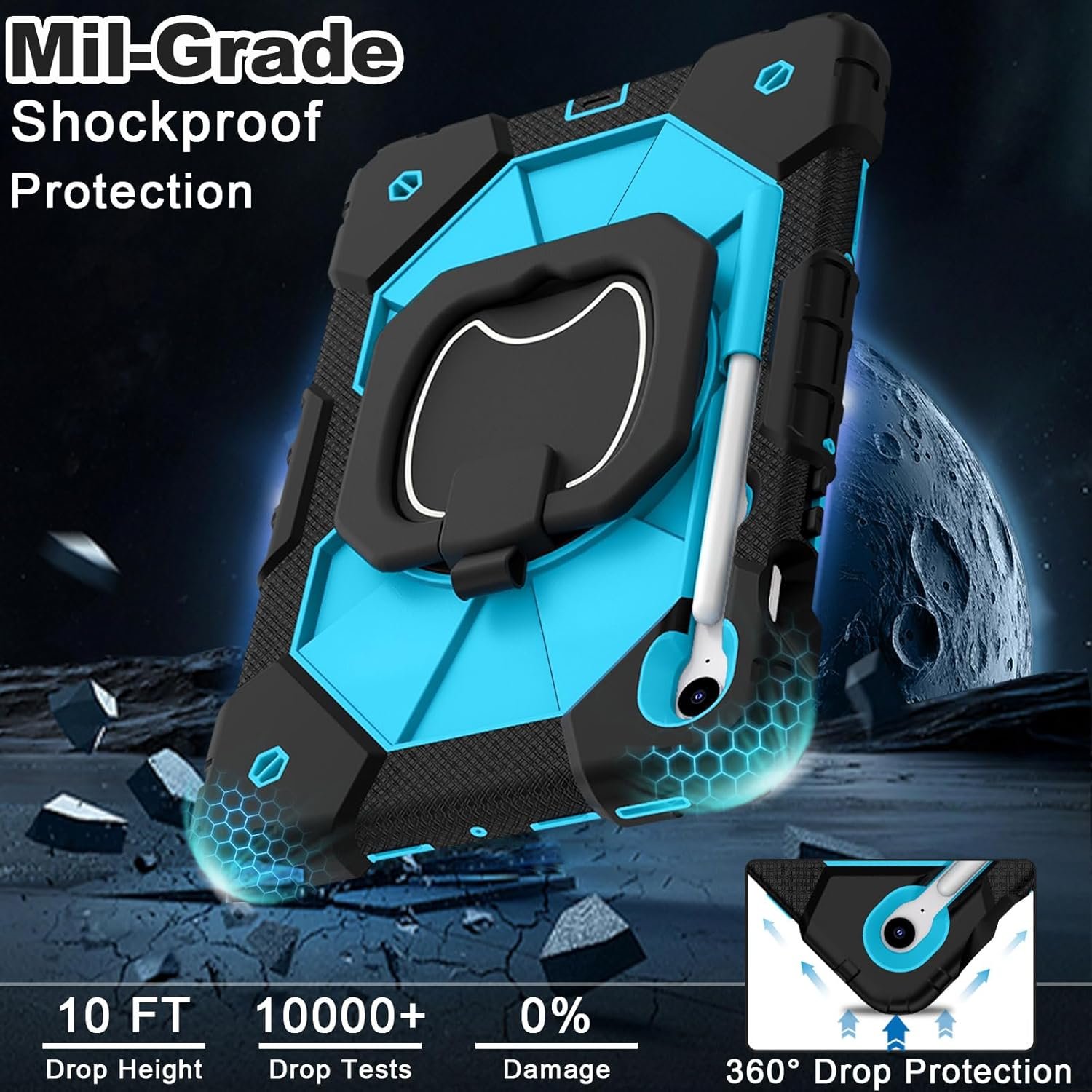 WESOROL Case for Samsung Galaxy Tab S10 Lite/S10 FE/S9 FE 10.9 Inch Galaxy Tab S9 11 Inch,Shockproof Cover for Samsung S9 FE Tablet Case with Screen Protector Rotate Stand Pen Holder,Black Blue - Image 3