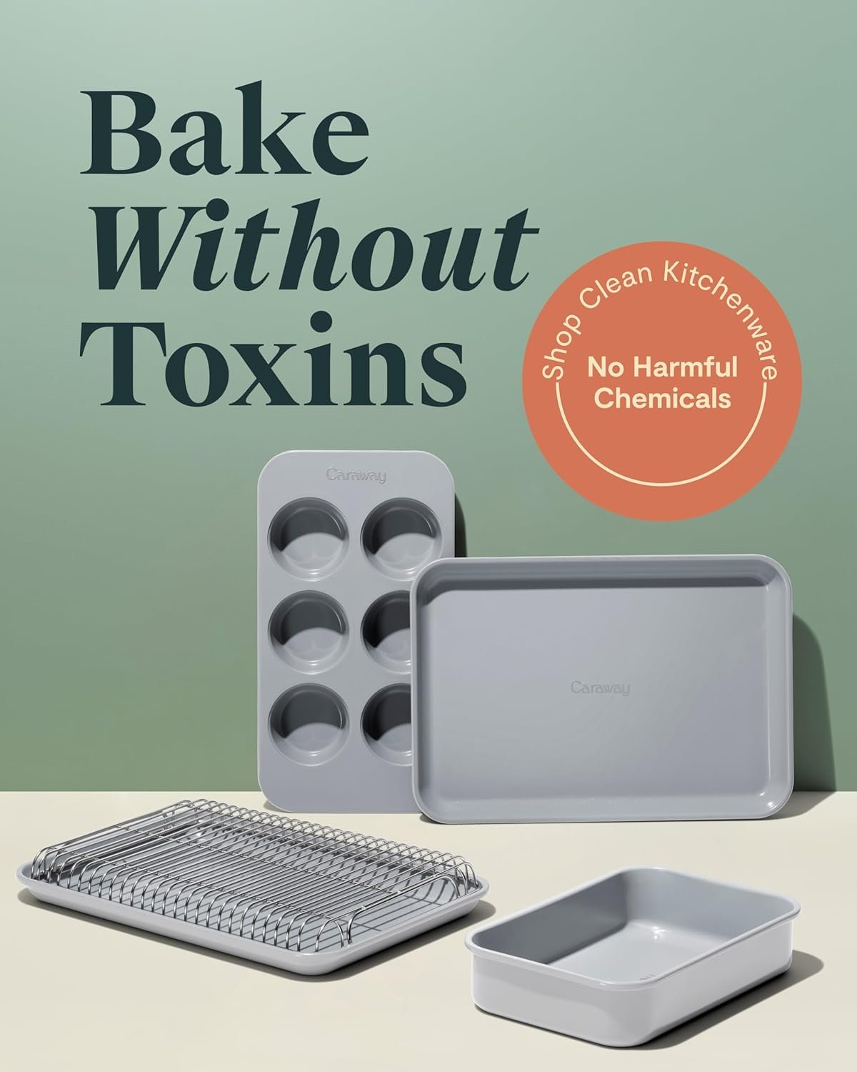 Caraway Mini Bakeware Set – Naturally Non-Stick, Non-Toxic Ceramic Coating – Compact Baking Pans Set for Small Kitchens & Ovens – Includes Baking Sheets, Muffin Pan, Cooling Rack & Storage - Cream - Image 2