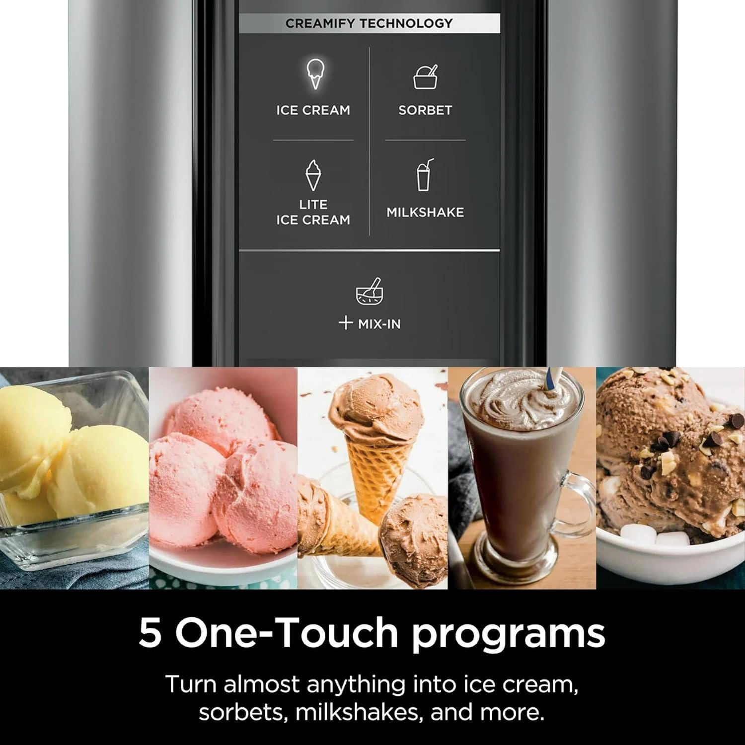 Ninja CREAMi Ice Cream Maker, 5 One-Touch Programs, Includes (2) 16oz Pints with Lids, Transform Frozen Bases to Ice Cream, Sorbets, Milkshakes, Vegan, Dairy-Free Options, NC300 White (Renewed) - Image 2