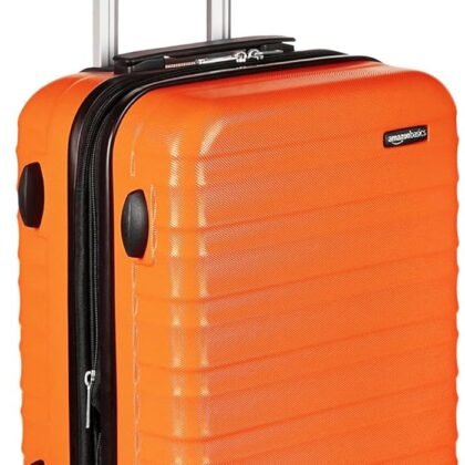 Amazon Basics 21" Hardside Carry-On Luggage, Hardshell Suitcase With Wheels, Expandable For Up to 25% More Space, With Scratch-Resistant Surface, Four Multi-directional Wheels, Orange