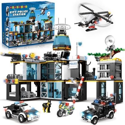 HOGOKIDS City Police Station Building Set - 1261 PCS Police Building Blocks Toys with Helicopter Motorcycle and 2 Cars, STEM Police Construction Playset for Kids Boys Girls Aged 8 9 10 11 12+