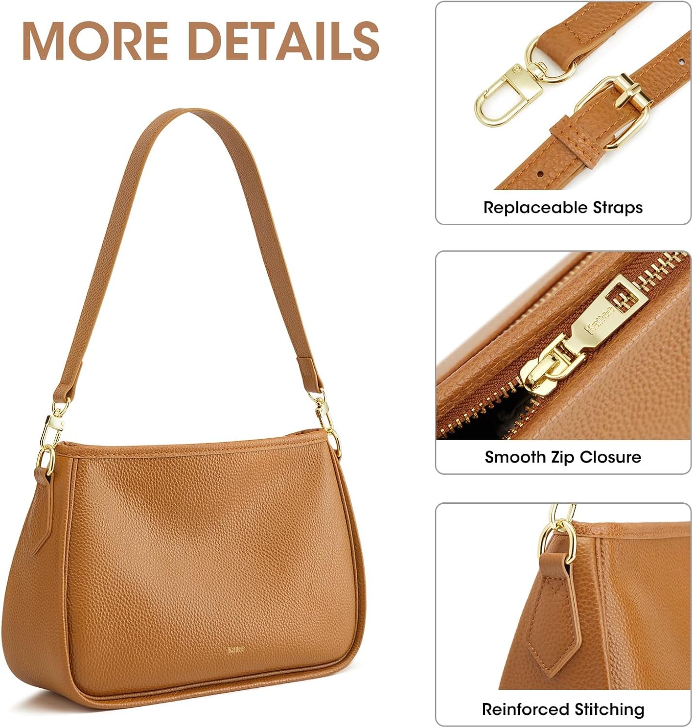 Kattee Shoulder Purse for Women, Medium Leather Crossbody Bag Trendy, Hanbags Purses, Small Hobo Bags with 2 Removable Straps - Image 6