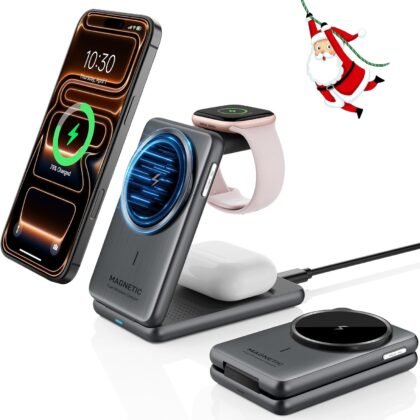 Wireless Charger for Apple, 3 in 1 MagSafe Charger Foldable Magnetic Charger for iPhone 17/16/15/14 Series, Airpods Pro 2, iWatch Series 10/9/8/7, Travel Charging Station for Apple Multiple Devices