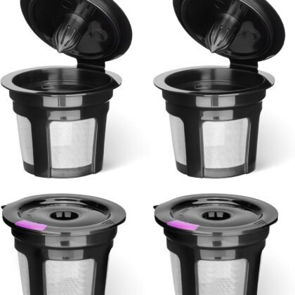 Reusable K Cups for Keurig K Elite, K Classic, K Compact, K Latte, K Duo and All 2.0 & 1.0 Coffee Makers, 4 Pack K Cup Coffee Filters - Black