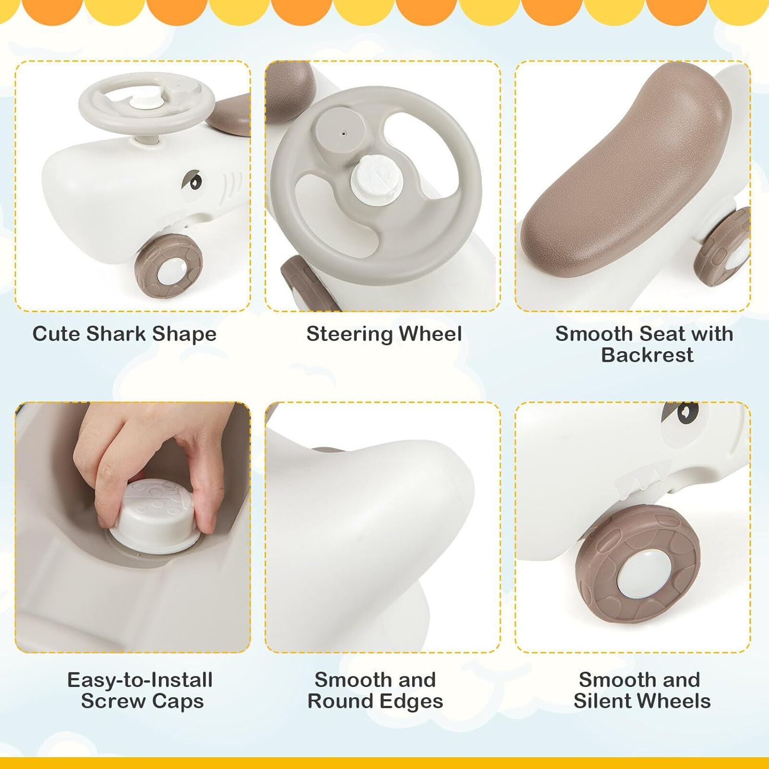 BABY JOY 3 in 1 Rocking Horse, Ride On Push Car for Toddlers w/Detachable Balance Board, Smooth Wheels & Anti-Slip EVA Strips, Shark Rocking Sliding Toy Set for Boys Girls Indoor Outdoor Play (White) - Image 4