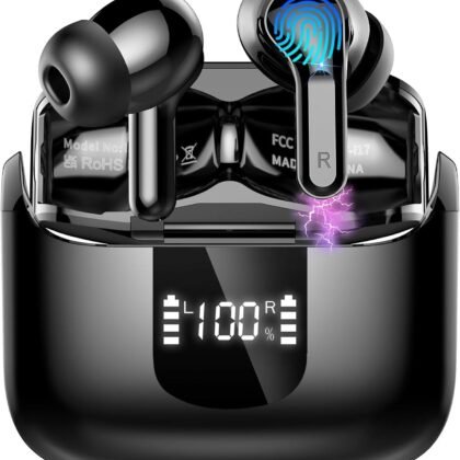 Wireless Earbuds, 2025 Bluetooth 5.4 Headphones NEW Ear Buds 40H Bass Stereo in-Ear Earphones ENC Noise Cancelling Earbuds with 4 HD Mic, USB-C LED Display IP7 Waterproof Sport Headset for Android iOS