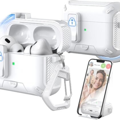 for AirPods Pro 2nd/1st Generation Case Cover, Compatible with Magsafe, Magnetic Automatic Lock, Charging Port Dust-Proof & Stand Design with Cleaning Kit, White