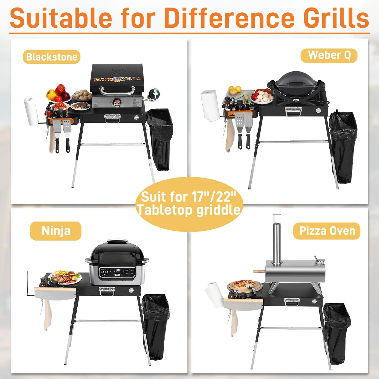 Outdoor Folding Grill Table, Blackstone Griddle Stand Sturdy and Durable, Griddle Accessories with Trash Holder, Camping Table for Blackstone Griddles, Ninja Grill, Pizza Oven ect - Image 2
