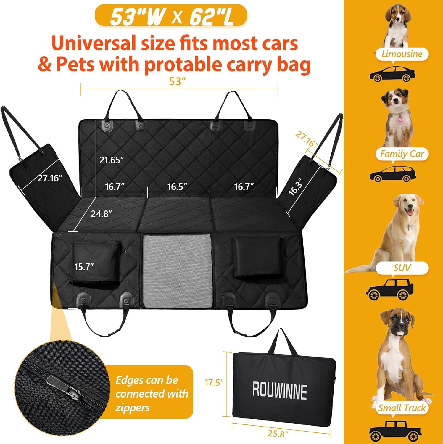 Back Seat Extender for Dogs-Large Space, Dog Car Seat Cover Hard Bottom Holds 420lbs, Sturdy Backseat Extender for Dogs,Upgraded Material Waterproof Pet Car Bed Dog Hammock for Car, SUV,Truck - Image 5