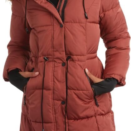 Steve Madden Womens Long Puffer Coat - Insulated Hooded Quilted Parka Puffer Jacket - Warm Winter Jacket for Women