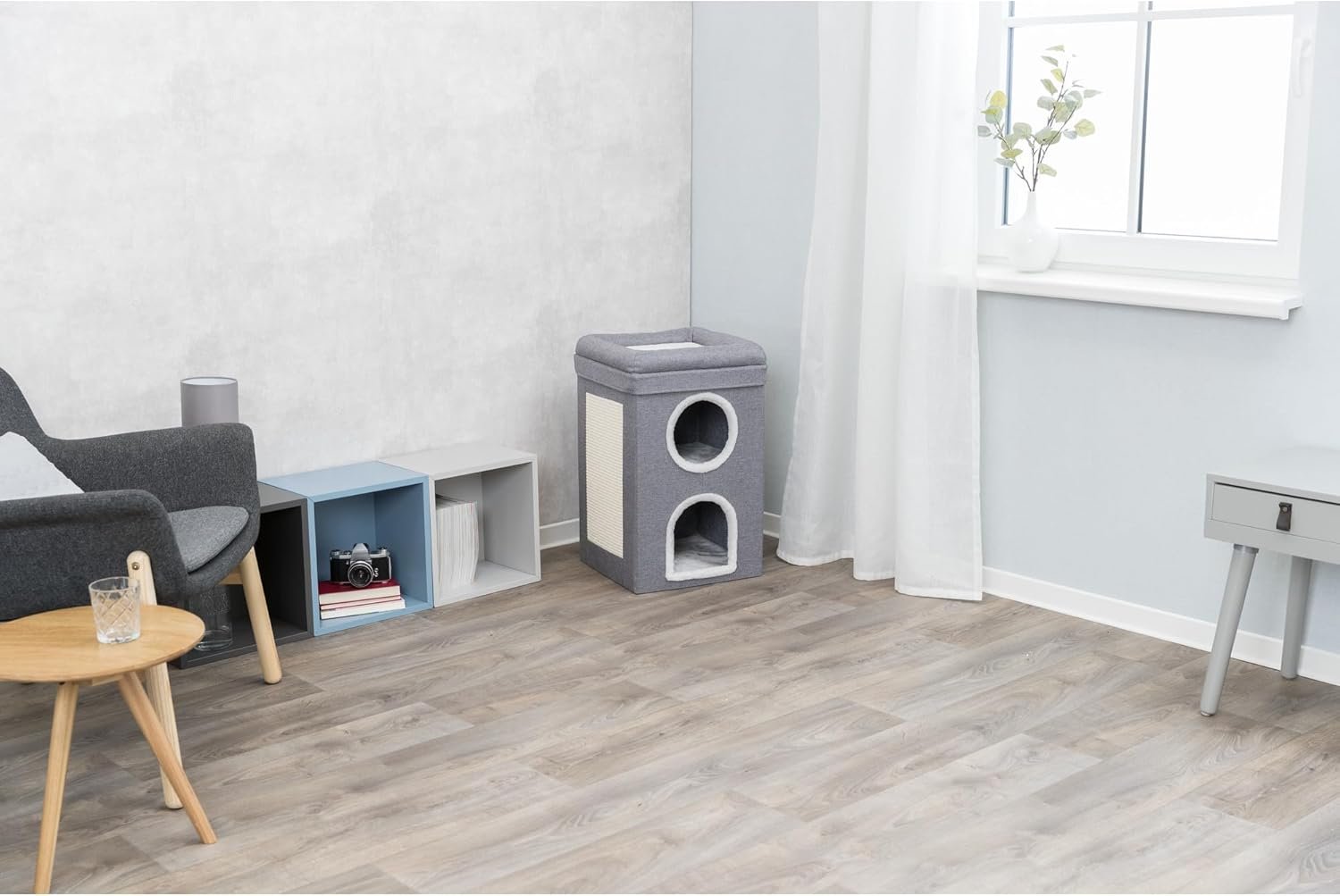 TRIXIE Saul Cat Condo | 2-Story Condo Tower | Scratching Surface | Foldable for Easy Storage | Gray - Image 2