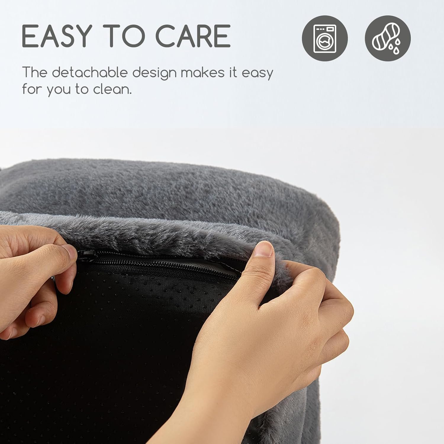 Hollypet Fluffy Plush Dog Cat Pet Couch Soft Calming Sofa Bed for Medium Small Cats and Dogs, Gray - Image 7