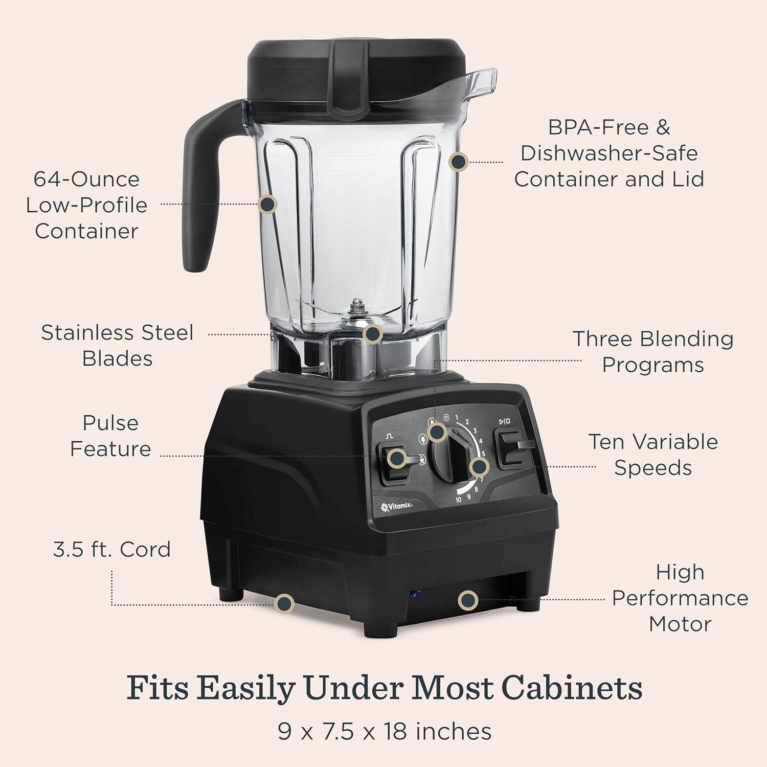 Vitamix Explorian with Programs, Three Blending Programs, Professional-Grade Blender for Smoothies and More, Self-Cleaning Kitchen Appliance, 64 Oz Container, Black (Renewed Premium) - Image 4