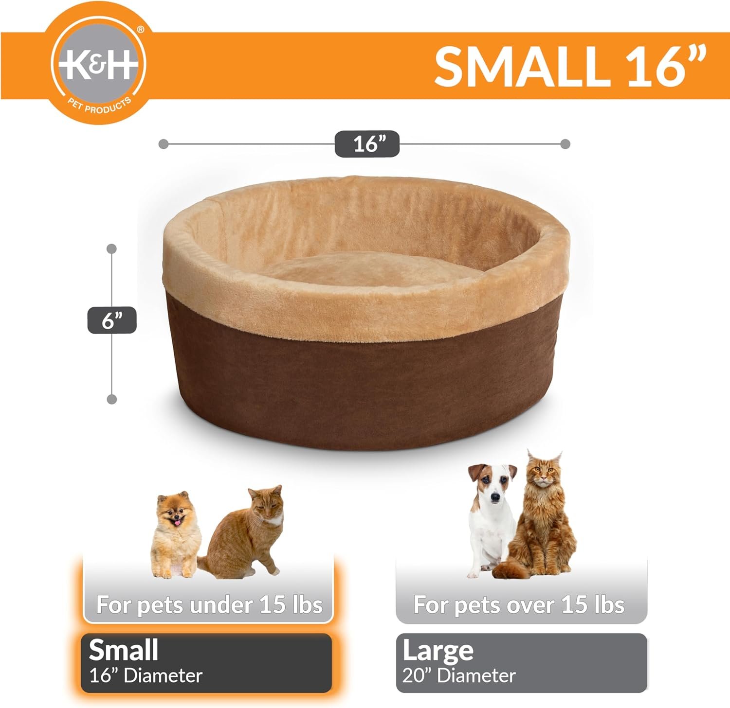 K&H Pet Products Thermo-Kitty Bed Heated Cat Beds for Indoor Cats & Dogs, Calming Warming Pillow Pet Bed, Machine Washable, Removable Heater, Safety Listed - Small 16" Round Mocha/Tan - Image 2