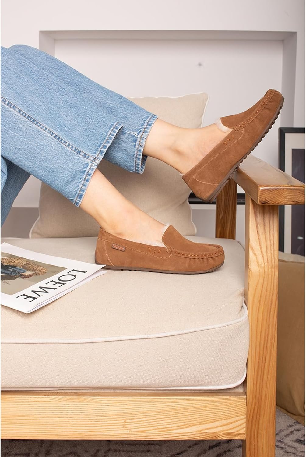 Parfeying Women's Sheepskin Moccasin Slippers Cow Suede Memory Foam Driving Style Loafers - Image 6