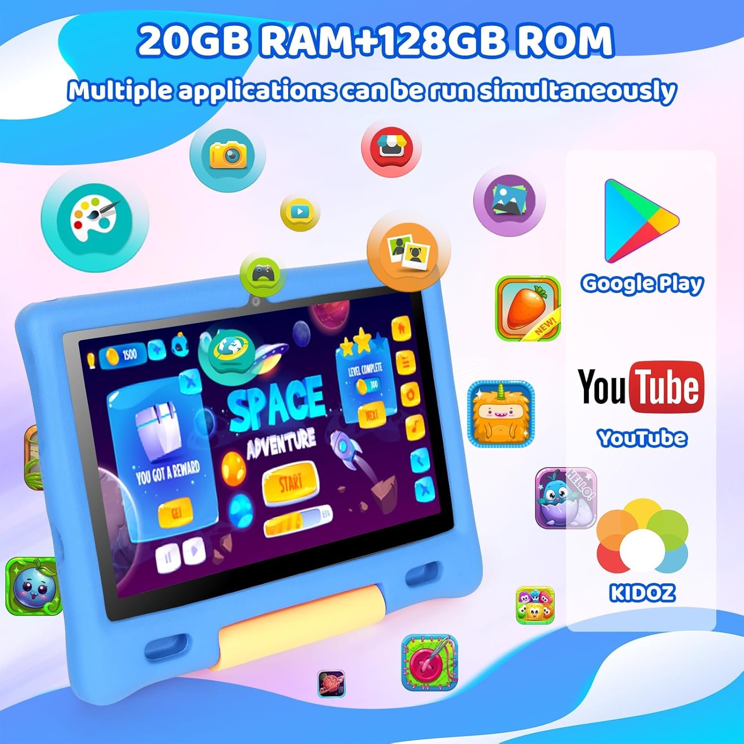 Gleeso Kids Tablet, Android 15 Tablet for Kids 10 inch Octa-Core with Case, 128GB 1TB TF Card Expandable for Toddler Children, Parental Control, Dual Camera, WiFi,Gift(Blue) - Image 3