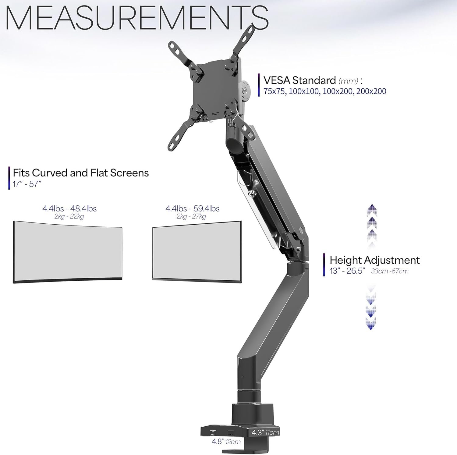 VIVO Heavy Duty Ultrawide Monitor Arm for 57 inch Screens up to 59.4 lbs, Desk Mount TV and Monitor Stand Designed for Samsung Odyssey Ark, Neo G9, ViewFinity S9, and More, Black, STAND-GT55 - Image 3