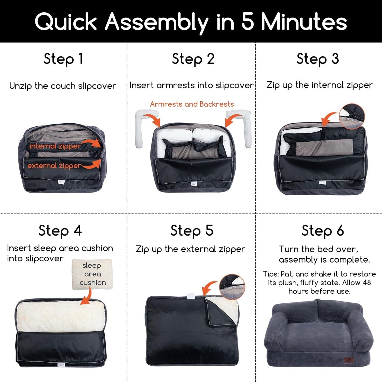 Hollypet Fluffy Plush Dog Cat Pet Couch Soft Calming Sofa Bed for Medium Small Cats and Dogs, Gray - Image 3