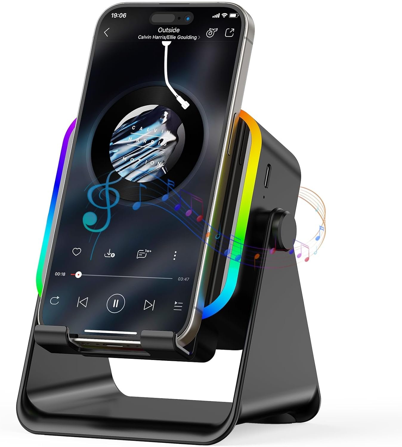 Wireless Induction Portable Bluetooth Speaker - 5 in1 Bluetooth Speaker Phone Stand with Colorful Ambient Light 360° Rotation Compatible with Most Phones - Unique Birthday Gift for Men Women Adults