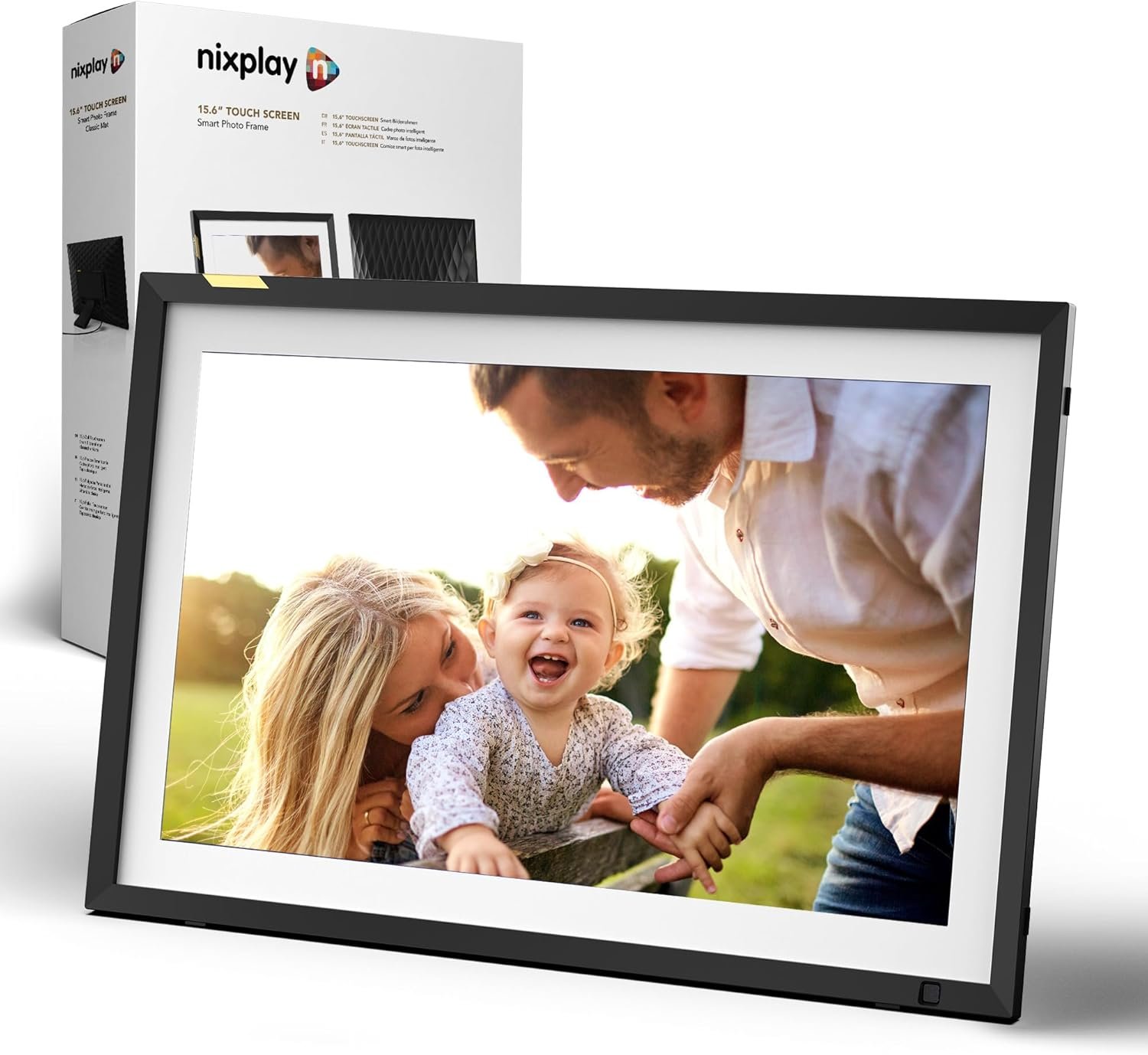 Nixplay Digital Touch Screen Picture Frame with WiFi - 15.6” Photo Frame, Connecting Families & Friends (Black/White Matte)
