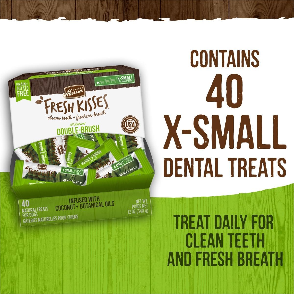 Merrick Fresh Kisses Natural Dental Chews Infused With Coconut And Botanical Oils For Tiny Dogs 5-15 Lbs - 78 ct. Box - Image 9
