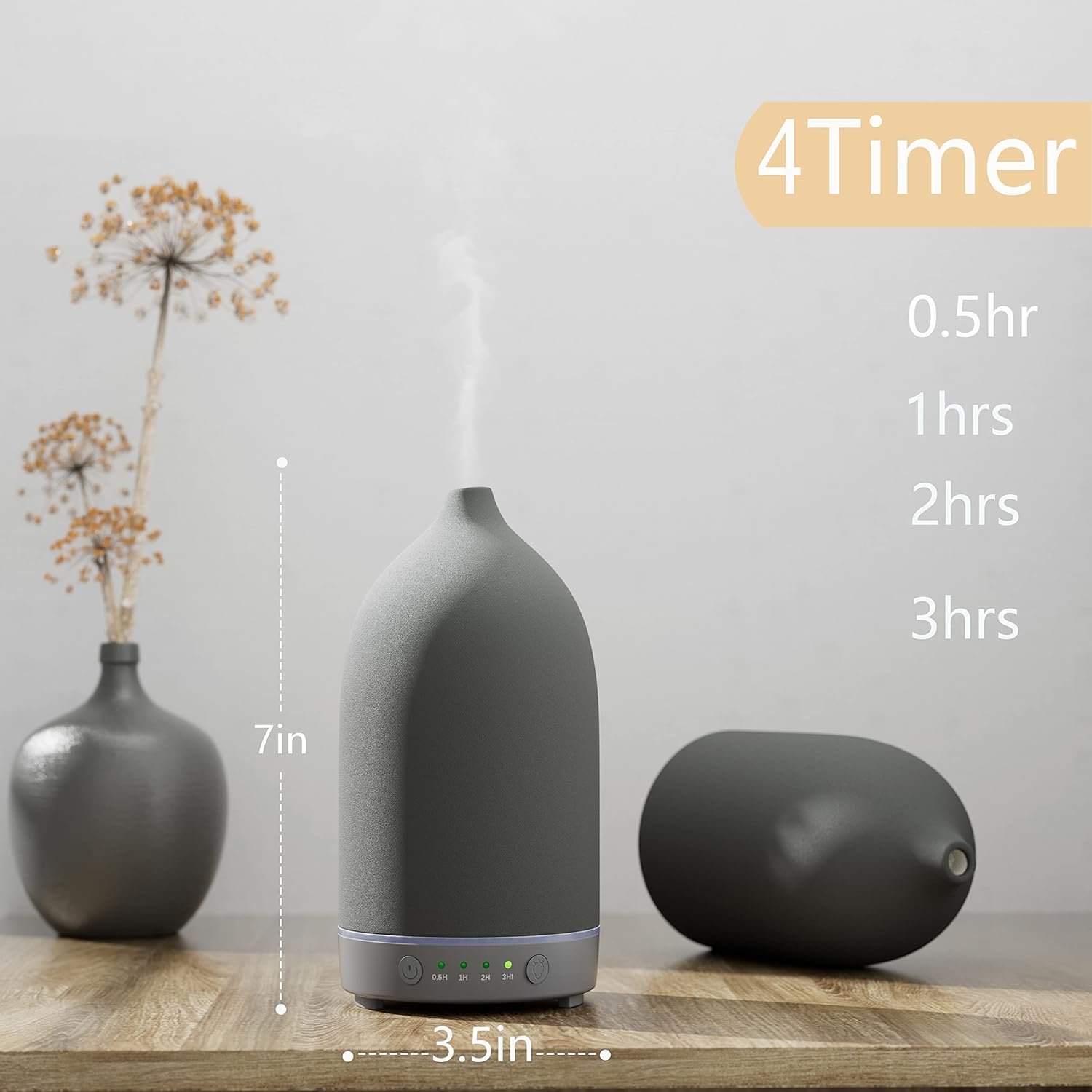 Aromatherapy Essential Oil Diffuser,9 Colors Mood Light,4 Timer Stone Diffuser Living Room(Grey) - Image 4