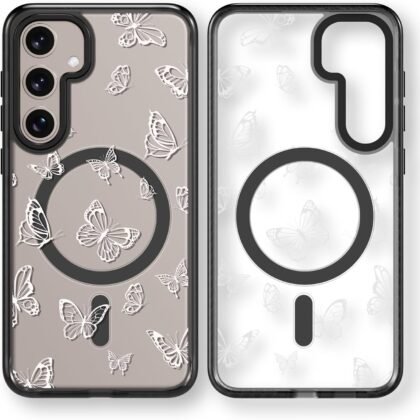 Magnetic for Samsung Galaxy S24 Plus Magsafe Case Cute Aesthetic - Fashion Funny Butterfly Print Cover - Durable Shockproof Protective Phone Case 6.7" Black