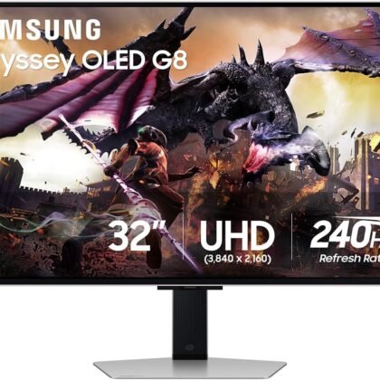 Samsung 32" Odyssey OLED G8 (G80SD) Series 4K UHD Smart Gaming Monitor w QD-OLED, 240Hz 0.03ms, G-Sync Compatible, Glare-Free Display, Sleek Metal Design, LS32DG800SNXZA, 3 Yr Warranty