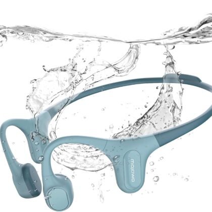 mojawa Run Plus Bone Conduction Headphones, Open-Ear Bluetooth Headphones, 32GB MP3 Player, IP68 Waterproof Swimming Earbuds, Deep Bass, Secure Fit for Running, Gym and Daily Use, Blue