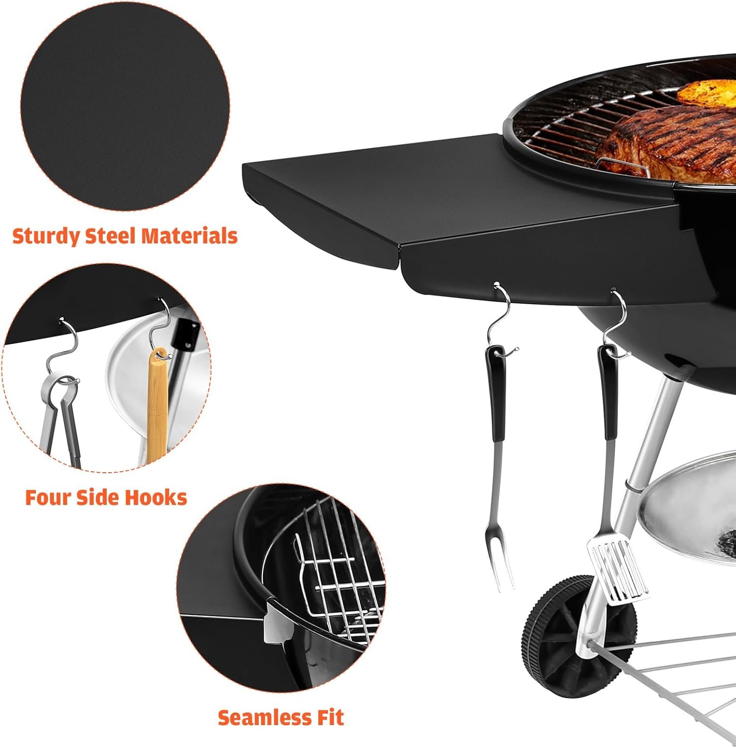 Upgraded Grill Table Shelf for Kettle Grills 22 Inch, Side Table Shelf Replaces Weber Master Touch & Original Charcoal Grill, Grill Accessories for Weber Kettle, Outdoor Steel BBQ Table Shelf - Image 4