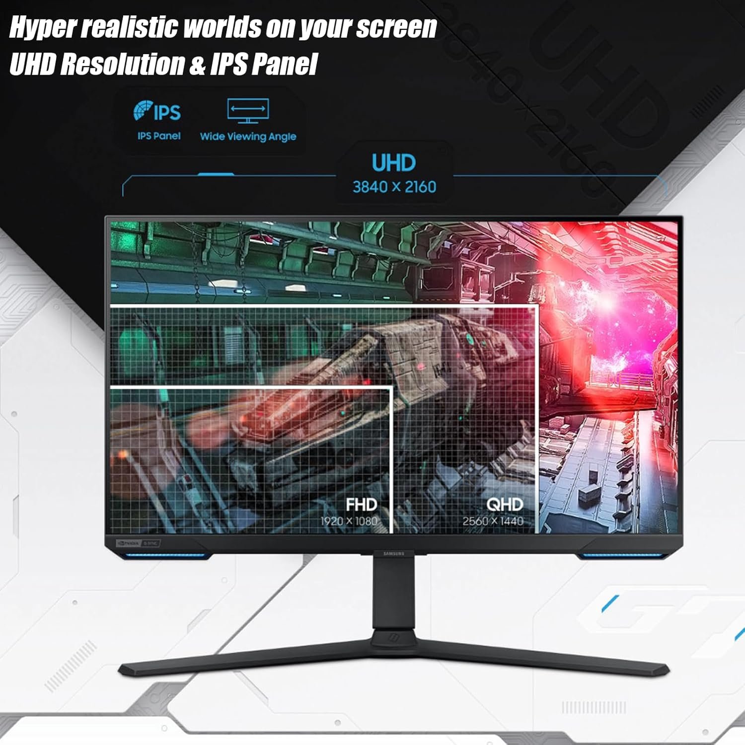 Samsung 28" Odyssey G7 4K UHD 144Hz 1ms G-Sync Gaming Monitor, HDR400, AMD FreeSync Premium Pro, Ultrawide Game View, DisplayPort, HDMI, Height Adjustable Stand, Black - Image 2