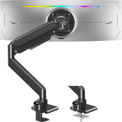 Heavy Duty Monitor Mount for Max 49 inch Ultrawide Screens, Hold 2.2 to 44 lbs, Premium Single Monitor Arm for Samsung Odyssey G9 and More, Adjustable Gas Spring Desk Stand, VESA Mount
