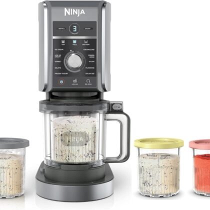 Ninja CREAMi Deluxe Ice Cream & Frozen Treat Maker, Includes (4) Family-Sized 24 oz. Tubs, for Ice Cream, Sorbet, Milkshakes, Frozen Yogurt, & More, 11-in-1, XL Capacity, Silver